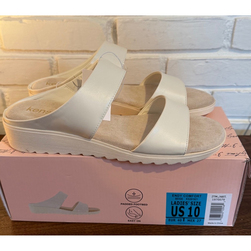 Kensie Endy Comfort Beige Slide Sandals Women •10• Platform Wedge Summer Casual